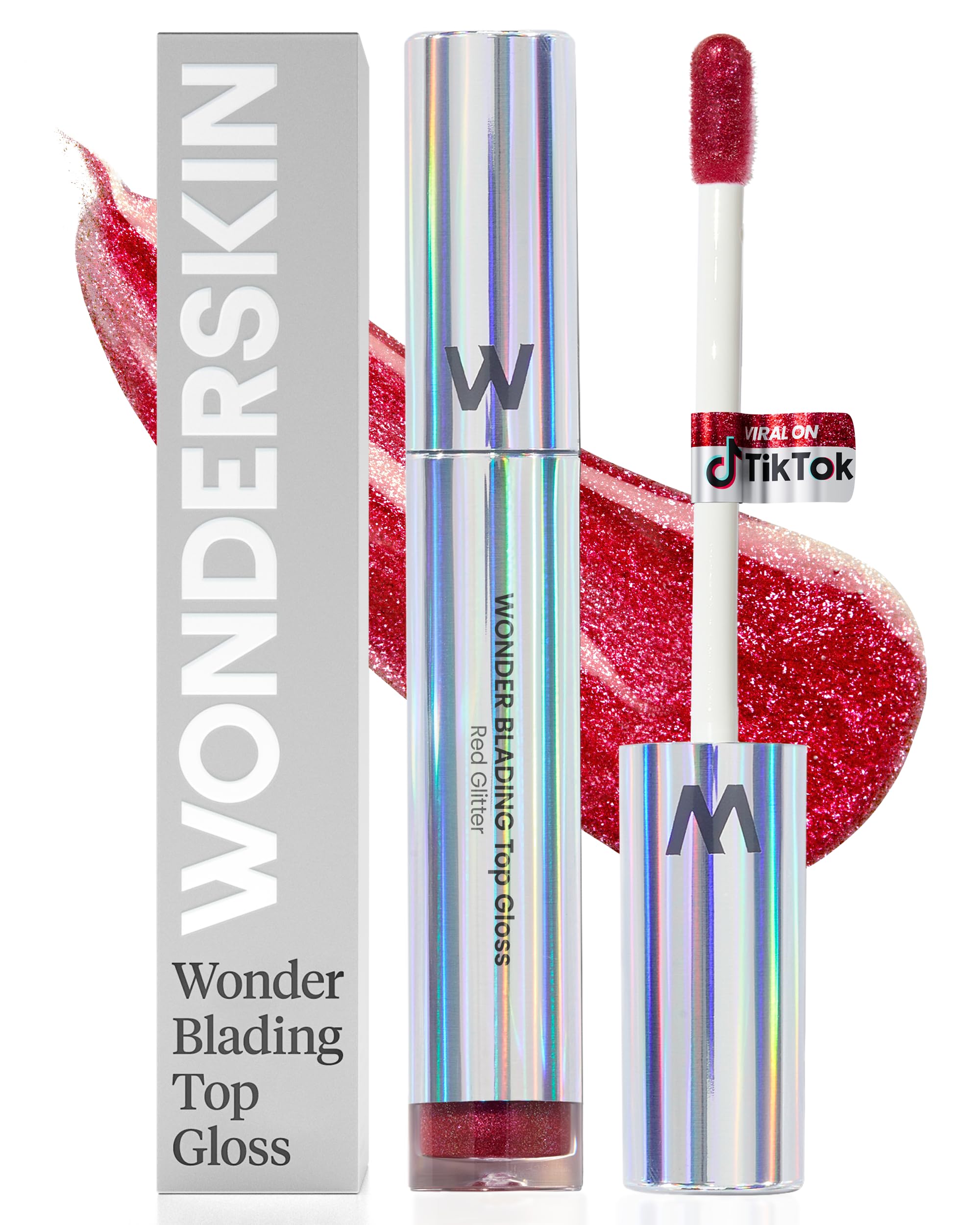 Wonderskin Lip Gloss - Wonderskin Blading Top Gloss, Red Glitter, Hydrating and High Shine Finish Lip Makeup (Red Glitter) — image 1