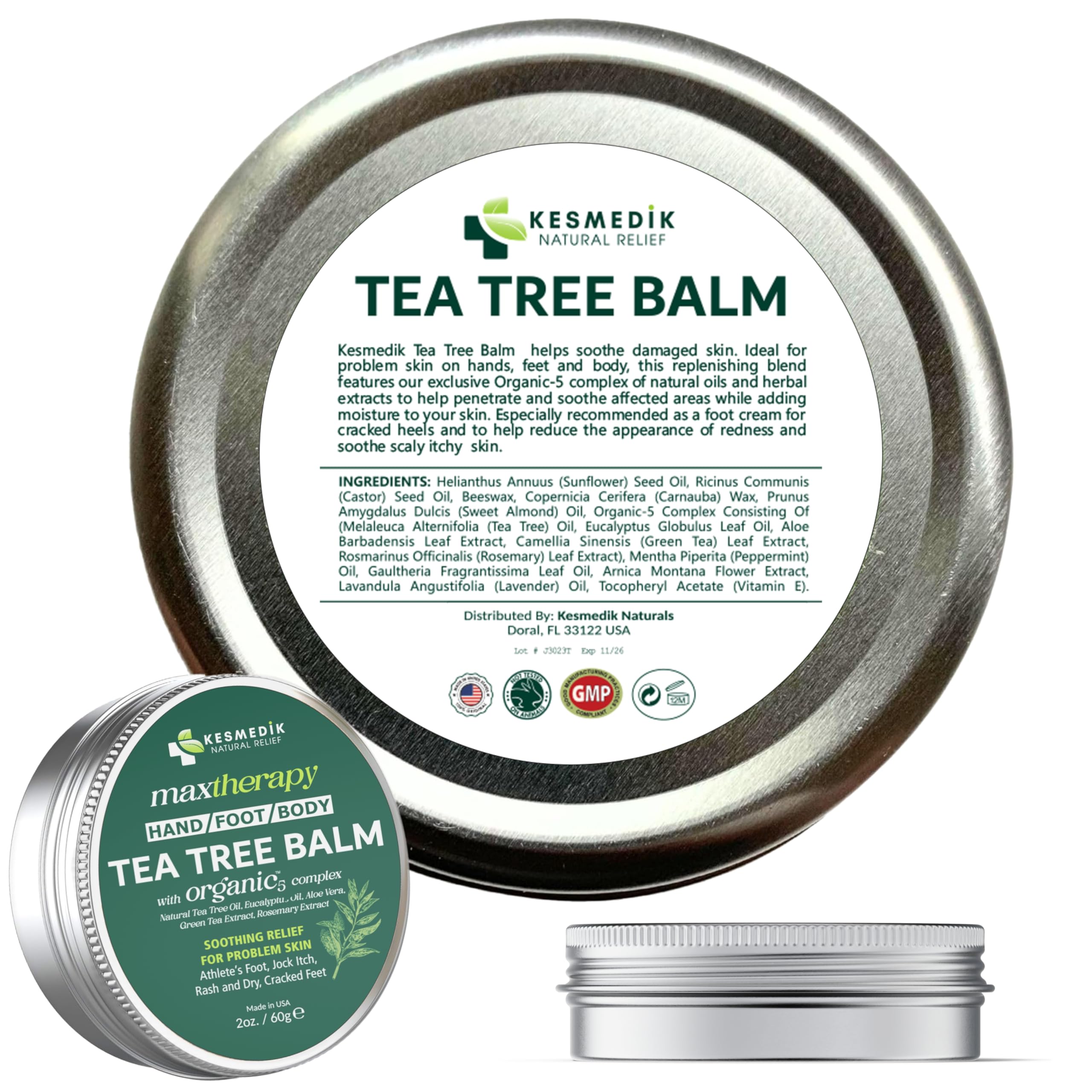 KESMEDIK Tea Tree Oil MaxTherapy Balm, Itchy Skin Relief, Soothing for Rashes, Jock Itch, Athlete’s Foot, Chafing, Insect Bites, Folliculitis, Dry Sensitive Skin, Effective & Safe for All Ages, 2-Pack