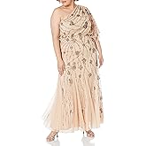 Adrianna Papell Womens One Shoulder Beaded Dress