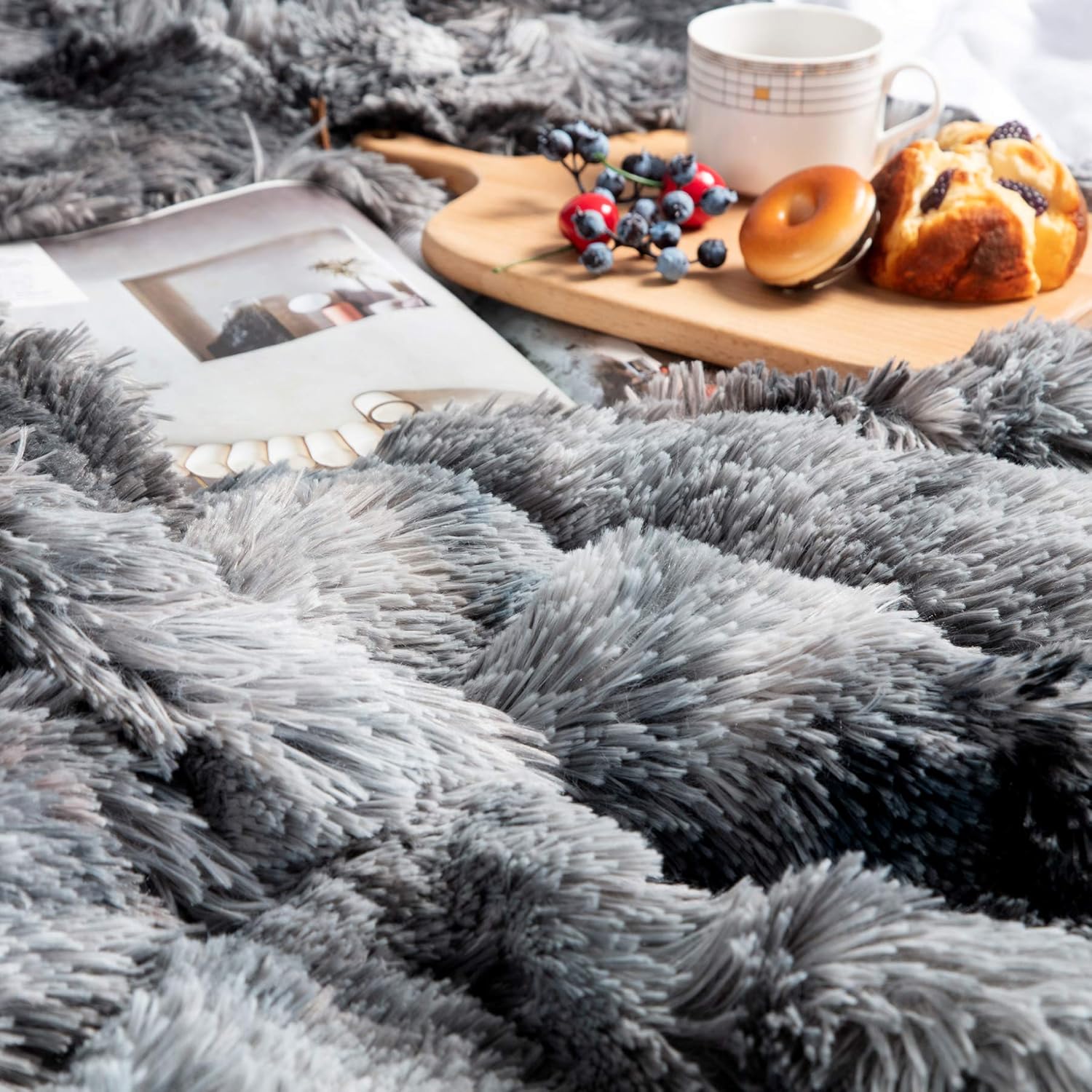 Bedsure Soft Fuzzy Faux Fur Shaggy Blanket Throw Reversible Sherpa Fleece Shag Throw Blanket for Sofa, Couch and Bed - Warm Thick Fluffy Blanket as Gift,Plush Furry Throw (50x60 inches, Grey): Home & Kitchen