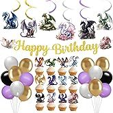 Dragon Birthday Party Decorations - Dragon Party Supplies Include Happy Birthday Banner Balloons Cupcake Topper and Hanging Swirls for Dragon's Theme Birthday Decorations