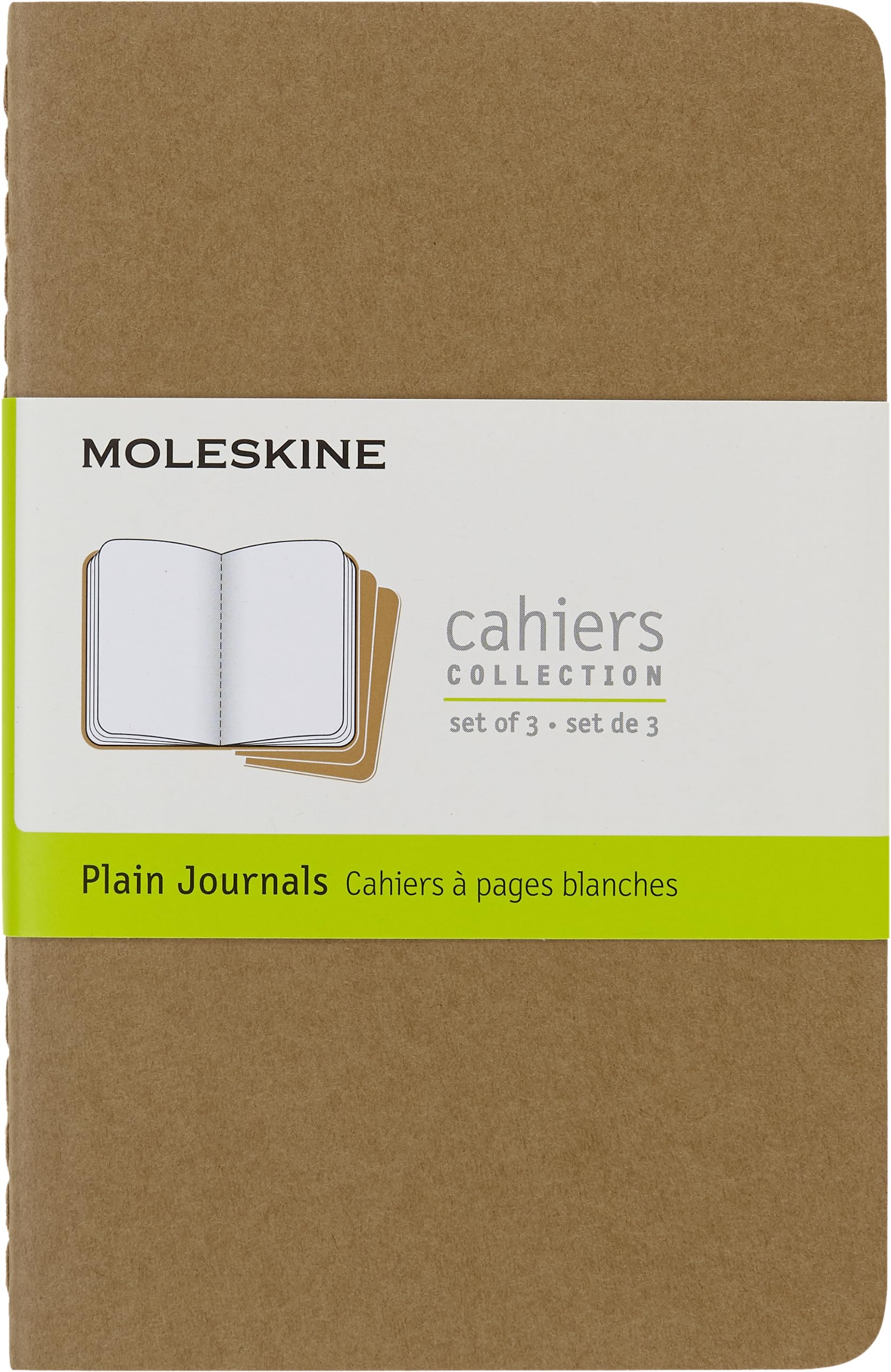Moleskine Cahier Journal, Set 3 Notebooks with Plain Pages, Cardboard Cover with Visible Cotton Stiching, Colour Kraft Brown, Pocket 9 x 14 cm, 64 Pages