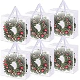6PCS Christmas Wreath Storage Container, 25" Large Moving Bags Garland Container Clear Storage Bags with Handles Zippers Clear Christmas Storage Bags for Xmas Seasonal Holiday Wreath Storage Wrapping