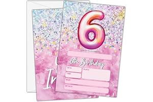 Beshoul Birthday Invitations - Pink 6th Birthday Invites with Envelopes(25-Count) - Rainbow Foil Fill-in Party Invite Cards for Girls Kids Party Supplies Favors Decorations - A20