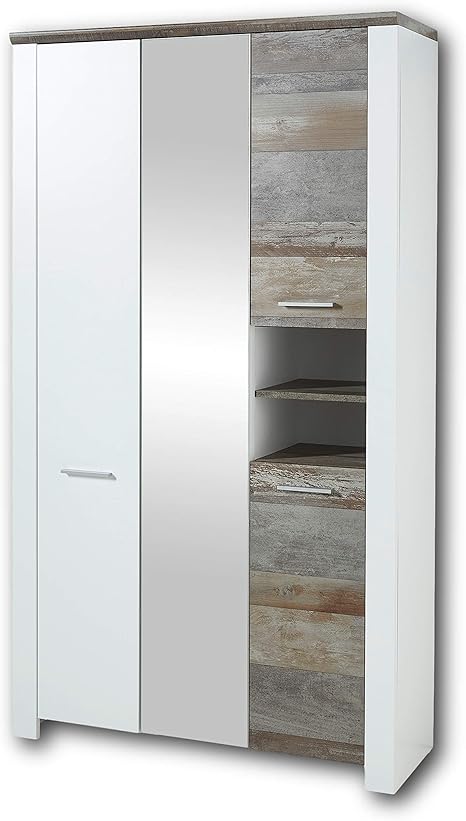 Mateo Garderobenschrank In Weiss Mit Driftwood Optik Moderner Flurgarderoben Schrank Mit Spiegeltur 112 X 198 X 39 Cm B H T Amazon De Kuche Haushalt