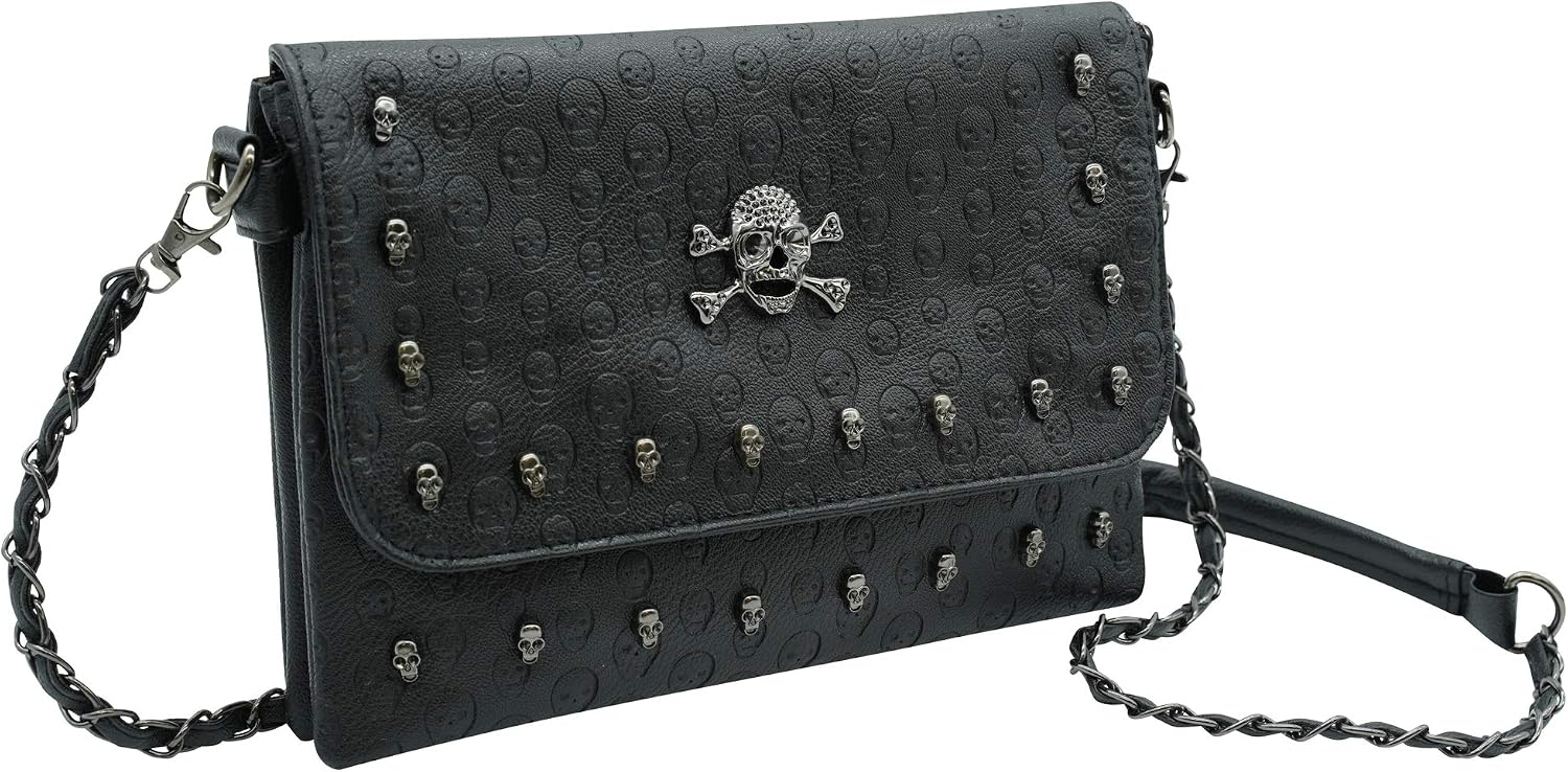 Ro Rox Women's Studded Skull Crossbody Shoulder Bag Punk Gothic Studs PU Handbag - Arabella, Black - Image 4