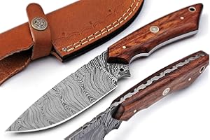 Viking Hunter Handcrafted Premium Damascus steel Fixed Blade Hunting Knives with Leather Sheath, Perfect for EDC, Outdoor Adventures, Camping and Skinningg knife VK-HK-21)