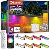 Lumary 8 Pack 12-24V Low Voltage Retaining Wall Lights with Hub, 7 Inch Smart LED Hardscape Paver Lighting, 2200K-6500K RGBCW Color Changing Outdoor Landscape for Step, APP/Remote/Voice Control, Brown