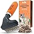 GoPets Double Row Dematting Rake Undercoat Deshedding Tool for Dogs and Cats, Dog Brush for Shedding and Grooming, Long Hair 