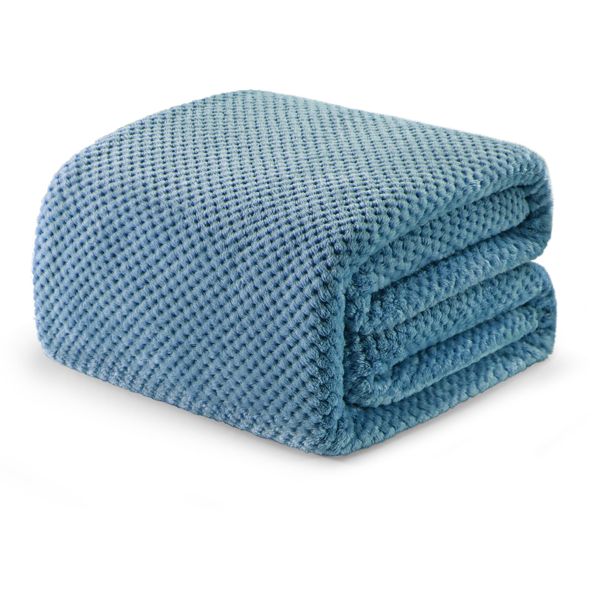 Exclusivo Mezcla Fleece Bed Blanket King Size, Super Soft and Warm Blankets for Couch, Sofa and Bed Waffle Textured, Cozy, Fuzzy and Lightweight, Slate Blue, 230x265 CM