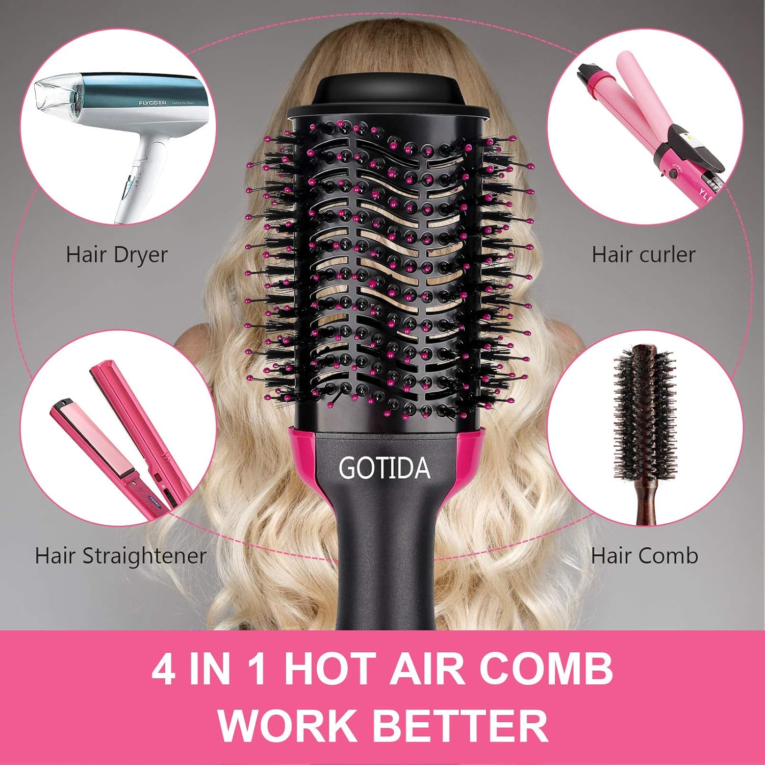 Hair Blow Dryer Brush One Step Hair Dryer and Styler Volumizer Dryers Hot Air Comb with Brush for Straightening Curling Salon Negative Ion Ceramic & All Hair Types + 2pcs Hair Clips (2021 Upgrade): Toys & Games