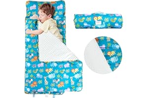 QUYAXOL Toddler Animal Themed nap mat for Daycare, Travel Sleeping Bag, Ages 2-7, with Removable Pillow, Easy to roll up, Easy to Carry, Lightweight, Soft and Comfortable for Boys and Girls