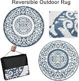 Homcomodar 150CM Round Outdoor Rug Reversible UV Resistant Plastic Mat view 4