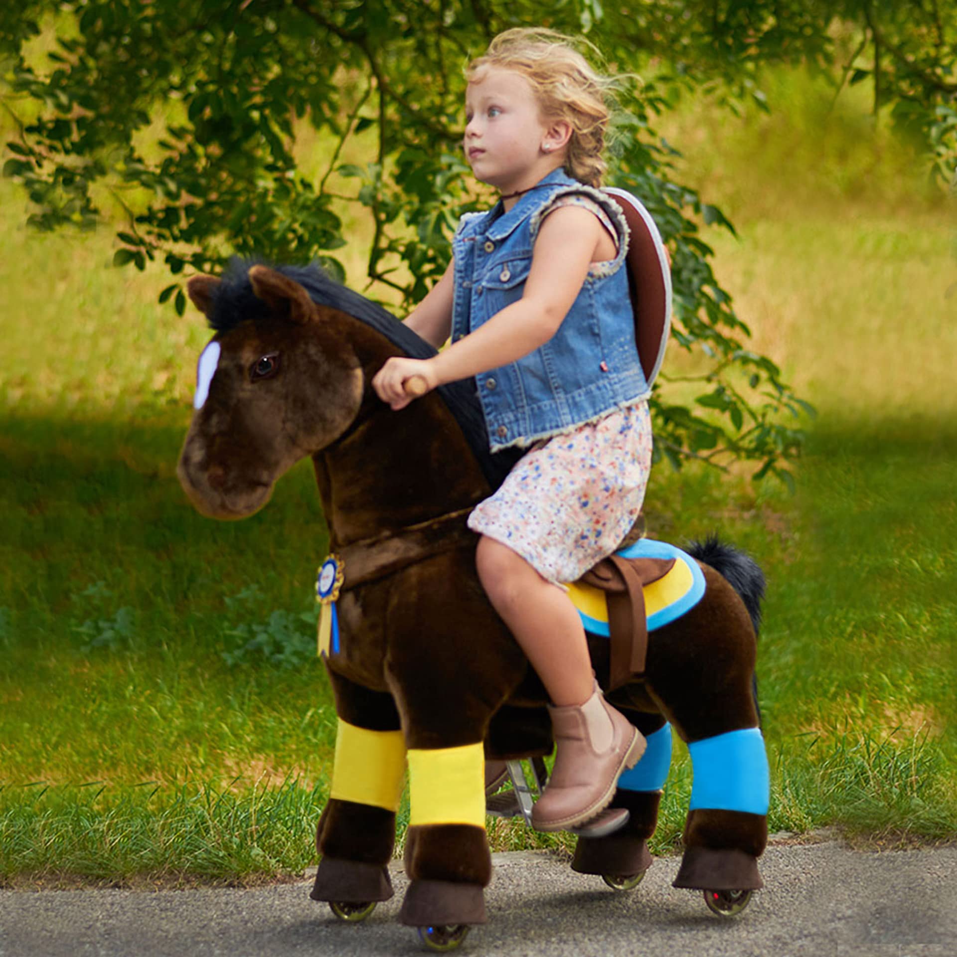 PonyCycle Official Premium Model K Ride on Horse Toy Plush Walking Animals Mechanical Pony Toy Chocolate Brown Horse Size 3 for Age 3-5 Small Size K35