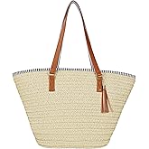 Womens Large Straw Shoulder Bag Beach Tote Handbag Purse with Tassel for Summer