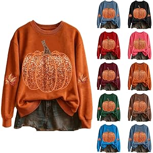 Loinjsnktng Halloween Sweatshirts For Women Long Sleeve Crew Neck Oversized Halloween Shirt Graphic Fall Pumpkin Pullover Top