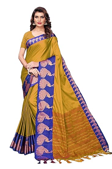Winza Designer Womens Cotton Silk Saree With Blouse (BIG MAYUR)