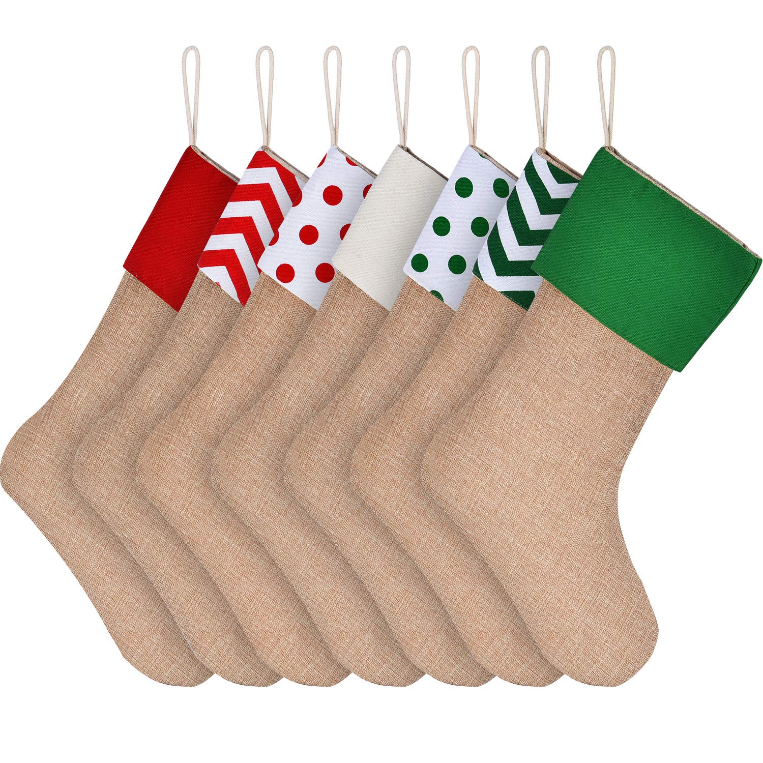 Sunshane Burlap Christmas Stockings Xmas Fireplace Hanging Stockings Decoration Stockings for Christmas Decoration DIY Craft (Color Set 4, 7)
