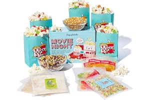 Thoughtfully, Family Movie Night Supplies Kit, Includes Popcorn Bags, Gourmet Popcorn Kernels, Seasonings and Candy Toppings, Gift Basket Idea