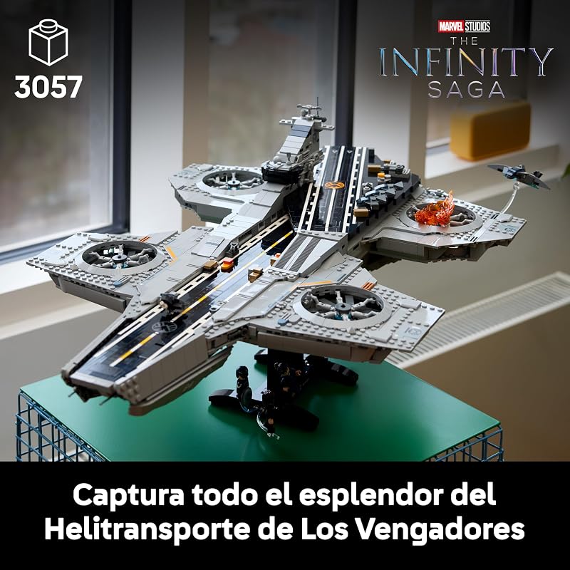 | Porta-aviões Marvel S.H.I.E.L.D. Helicarrier – Kit de Construção Adulta para Porta-Aviões – 6 Minifiguras incluindo Capitão América & Nick Fury – Decoração de Estante - Ideia de Presente 76354