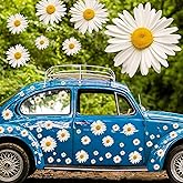Fuutreo 12 Sheets Daisy Stickers 130 Pcs Flower Car Decals Self Adhesive Vinyl Retro Flower Car Sticker for Bumper Mirror Window Clings Laptop Wall Decoration