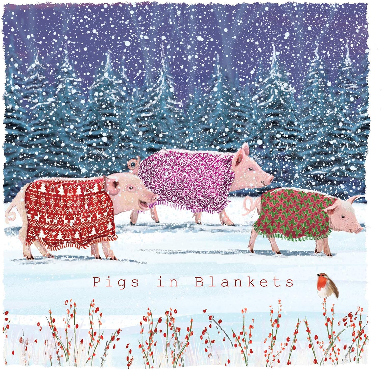 Christmas Cards Fun Pigs in Blankets Art Humour Farm Snow 8 Cards of 1