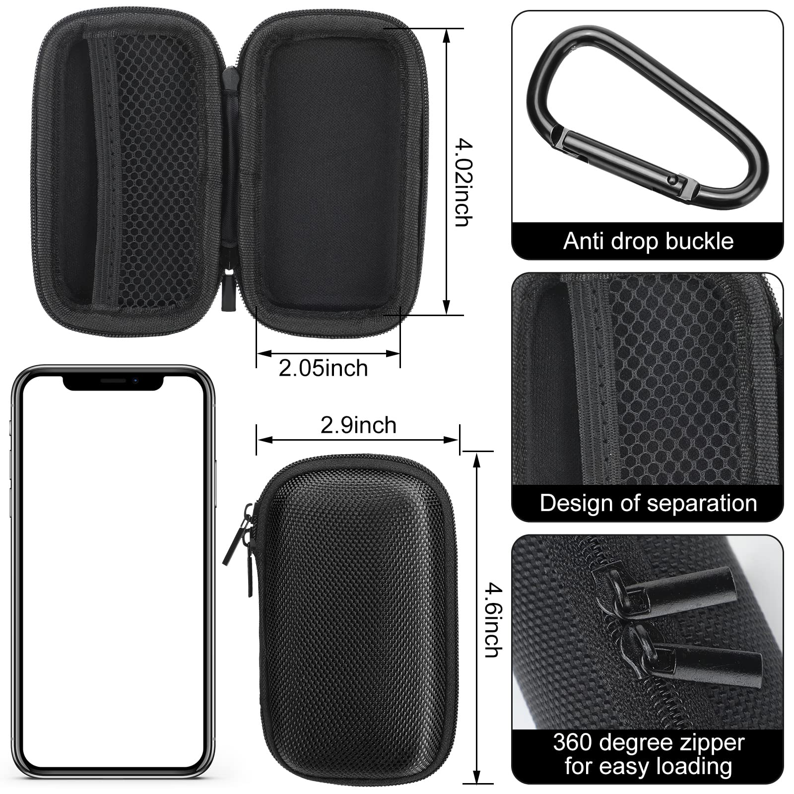 Woanger 4 Pcs Hearing Aid Case Hard Asthma Inhaler Holder Travel Hearing Aid Case Earbud Portable Zipper Carry Holder with Mesh Pocket for Inhaler Carrying Aid Other Accessories from Dust and Dirt