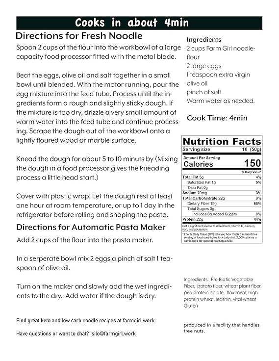 Farm Girl: mezcla de pasta baja en carbohidratos de 17.64 oz ...