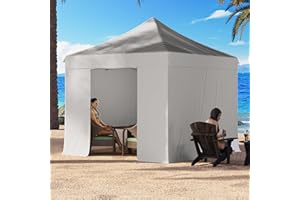 RICHRYCE 10x10 Pop Up Canopy Tent with 4 Removable Sidewalls, Heavy Duty Easy Up Canopy with 4 Sandbags for Weight, 100% Waterproof Winter Canopy Outdoor,1 Person Easy Set up, Portable Roller Bag,White…