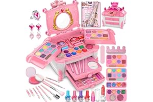 MOZOK Kids Makeup Kit for Girl, Washable Makeup Set Toy with Real Cosmetic Case for Little Girls, Pretend Play Makeup Beauty Set Birthday Make Up Toys for Age 3 4 5 6 7 8 9 10 11 12 Years Old Girl Gifts