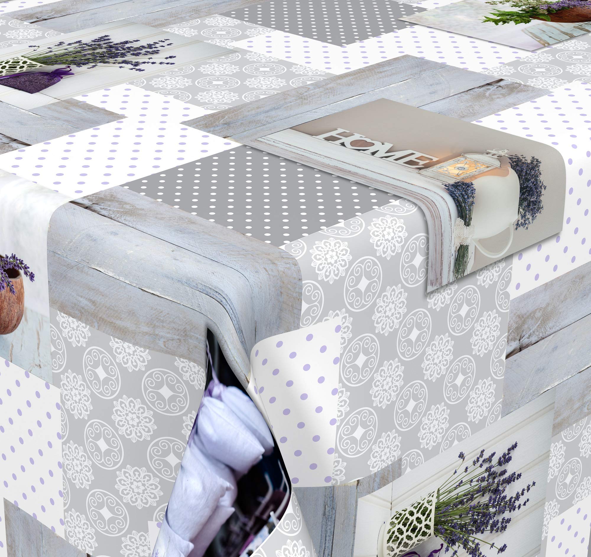 Venilia Oilcloth tablecloth with lavender print, round, tablecloth, table linen, wax tablecloth, liquid, easy to clean, 1.4 x 1.4 m, 55287