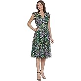 Maggy London Women's Dresses V-Neck Garden Floral Embroidered Dress Colorful Feminine Party Event Occasion Guest of