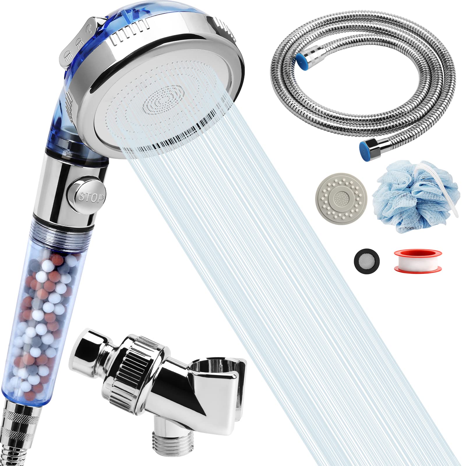 Photo 1 of REHAVE Filtered Shower Head - 59 Inch Expandable Handheld Hose, Leakproof Flexible Hose Extension, High Pressure Shower