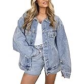 Kedera Women's Oversized Jean Jacket Long Blue Denim Jacket Long Sleeve Button Down Trucker Jacket Shacket Fall Coats