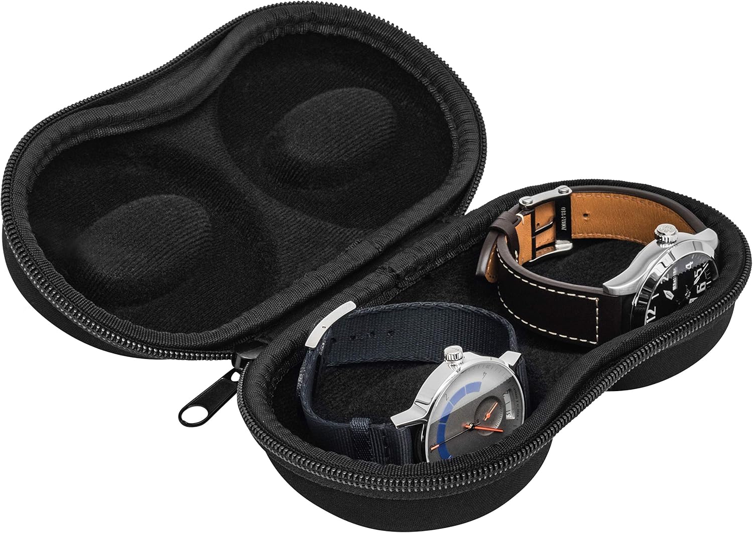WATCHPOD Double Watch Travel Case Storage Holder Box for 2 Watches | Dual Tough Portable Protection w/Zipper Fits All Wristwatches & Smart Watches Up to 50mm (Black): Watches