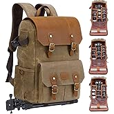 JAEP Camera Backpack - Weather Resistant 16 Ounces Waxed Memory Canvas – DSLR SLR Backpacks with 15.6” laptop sleeve compartment and Tripod Holder for Photographers -Vintage leather Style (Khaki)