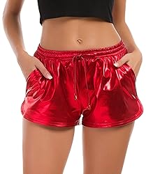 Tandisk Women's Yoga Hot Shorts Shiny Metallic
