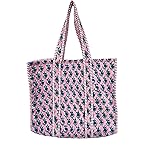 Quilted Cotton Handprinted Reversible Large multicolor Floral Tote Bag,Hand Block Print Shopping Shoulder Carry Bag