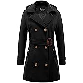 Chrisuno Women's Double Breasted Pea Coat Hooded Long Winter Trench Coat