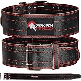 Dark Iron Fitness Genuine Leather Weightlifting Belt, 4 Inch Wide for Men Women with Double Prong Buckle Reinforced Stitching, Powerlifting Deadlift Squat Training Core Support Gym Strength Workout