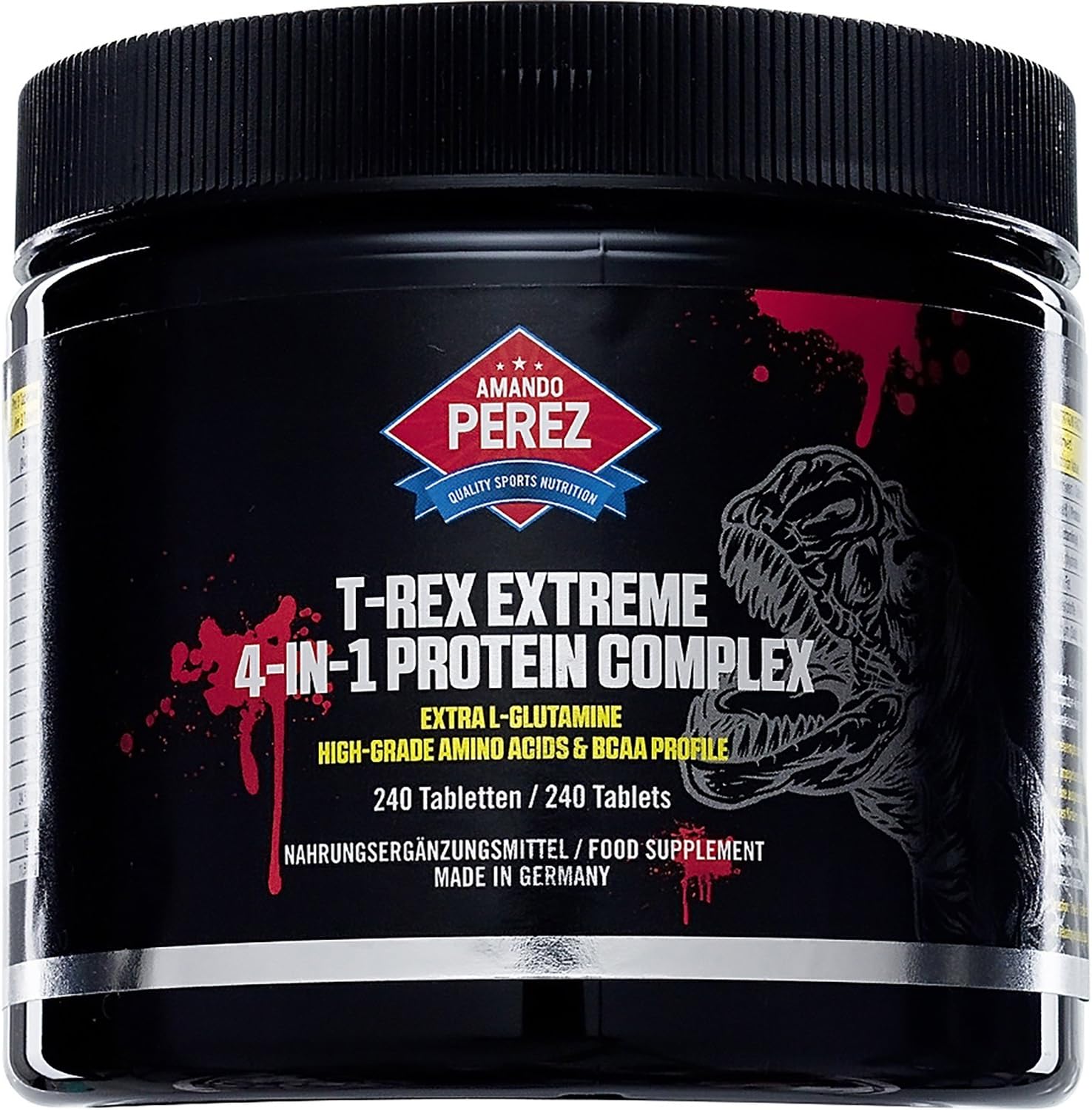 T-REX Extreme – 4 – in1 – Protein – Amino Acid Complex – 240 Tablets – Wheat Protein – Pea Protein Isolate – Soy Protein Isolate – Milk Protein Concentrate – Continuous protein supplementation with extra high quality L-Glutamine