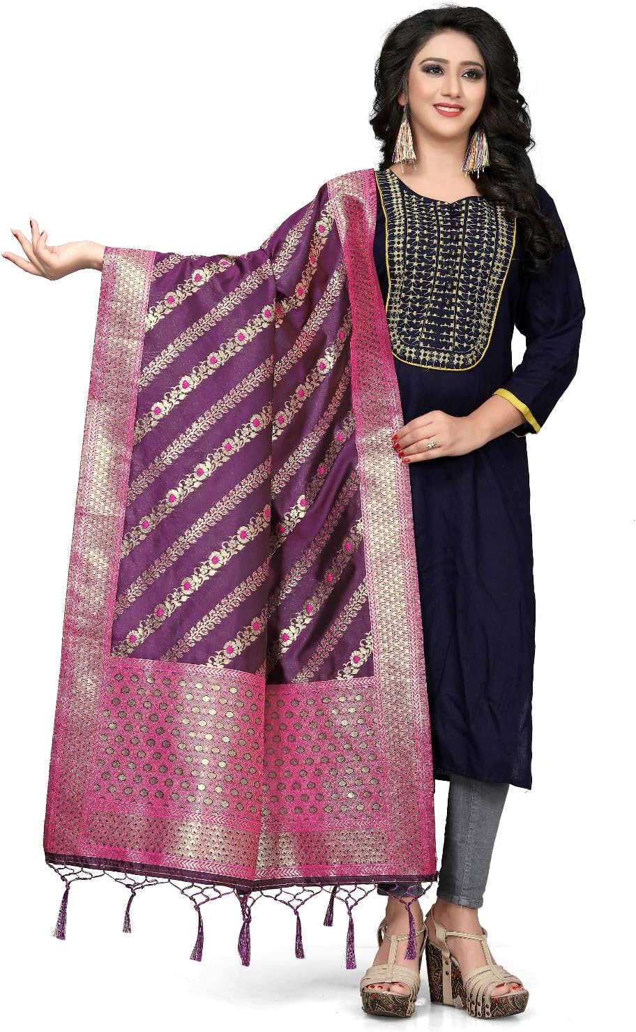 RARA Women's Solid Banarasi Silk Dupatta