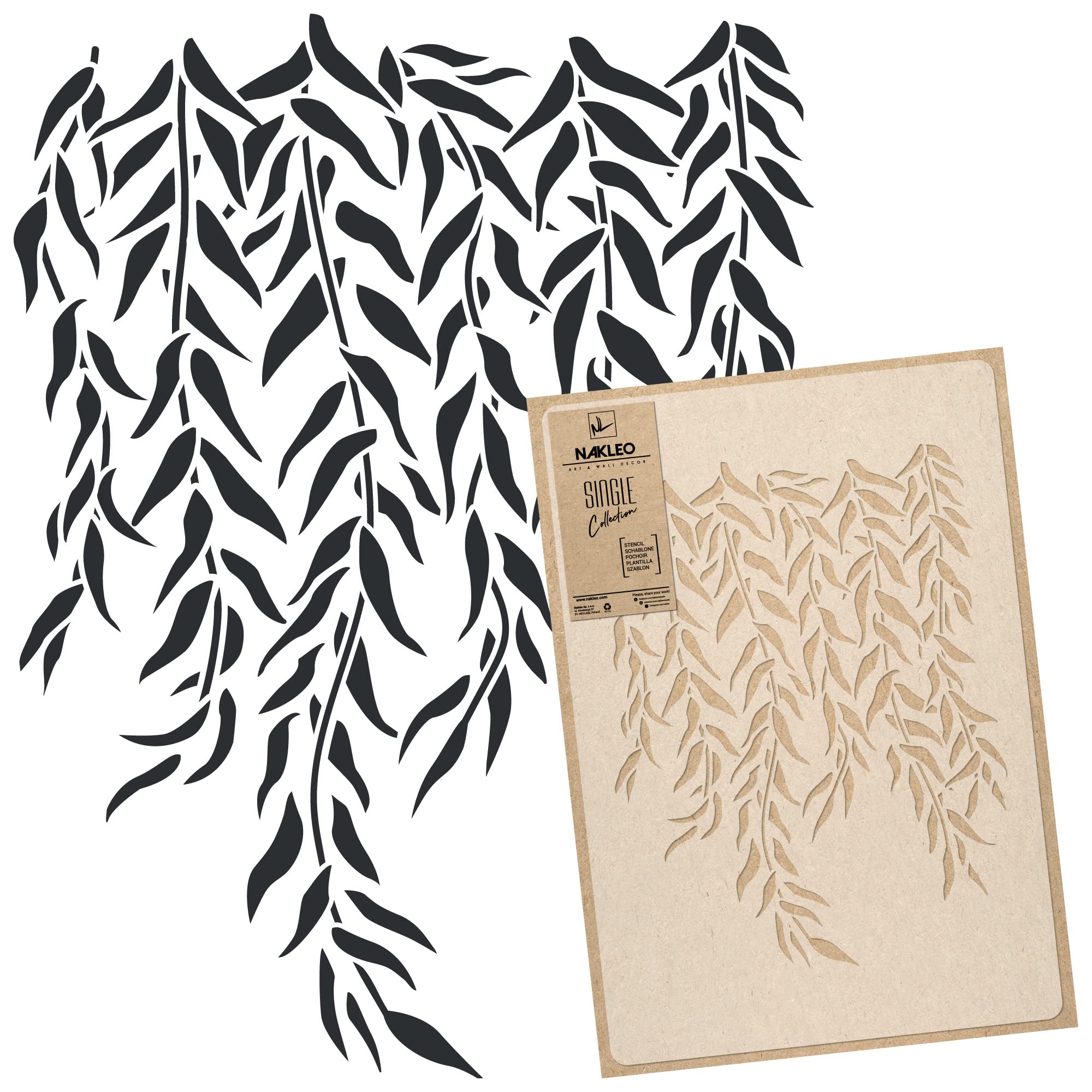 NAKLEO Floral Large Wall Painting Stencil 43x64 cm, Weeping Willow Branch Leaves Pattern, Reusable Plastic Template, DIY Art and Craft Home Decor, Floor Wood Fabric Furniture — image 1