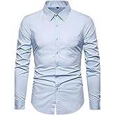 VANCOOG Men’s Long Sleeve Casual Button Down Dress Shirts with Chest Pocket