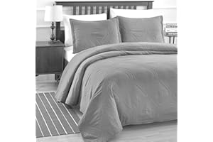 BASIC CHOICE Luxe Bedding Solid Color Lightweight Oversize Cotton Filled Stitched 3-Piece Olive Leaves Bedspread Coverlet Set (Full/Queen, Charcoal / Peace)