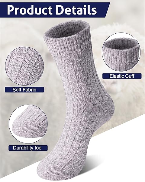 LORITTA WOOL SOCKS FOR WOMEN WARM WINTER SOCKS KNIT CREW CALF HIKING BOOT SOCK STOCKING STUFFERS GIFTS,COLOR SOLID STYLE
