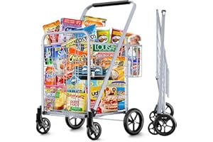 WINKEEP Shopping Cart, Jumbo Double Basket Grocery Cart 350 lbs Capacity Folding Shopping Cart with 360° Rolling Swivel Wheels Super Loading Utility Shopping Cart for Laundry, Shopping, Grocery, Luggage