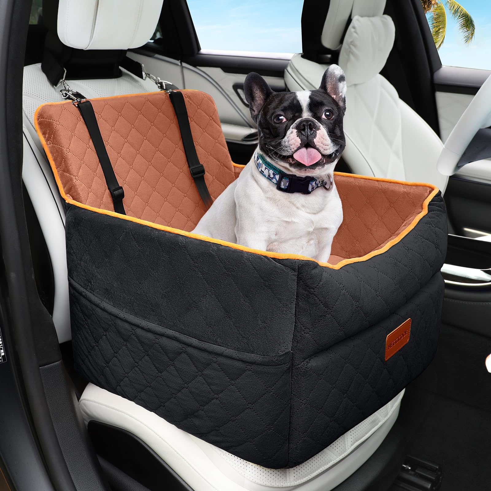 Photo 1 of HEGGCOOE Small Dog Car Seat, Memory Foam Dog Booster Seats with Thick Cushion for Medium Dogs Under 35lbs, Detachable Washable Pet Car Seat Travel Bed with Storage Pockets,2 Safety Belts