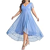 Beckyrebelly Women's Plus Size Cocktail Wedding V Neck Irregular Hem Midi Dresses