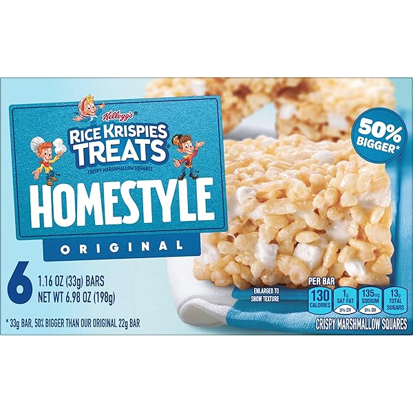 RICE KRISPIES TREATS HOMESTYLE CRISPY MARSHMALLOW SQUARES, KIDS SNACKS, SNACK BARS, ORIGINAL, 6.98OZ BOX (6 BARS)